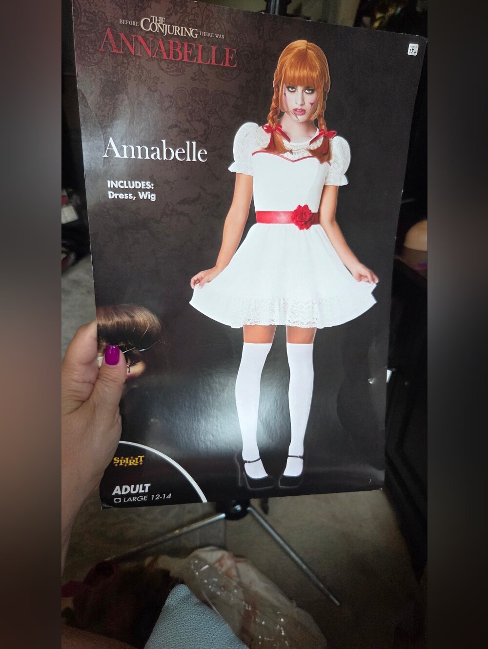Annabelle White and Red Adult Costume Dress with Wig